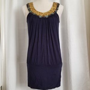 Navy Dress w/Gold Embellishment